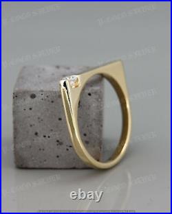 0.10Ct Simulated Diamond Unique Signet Minimalist Ring 925 Silver Gold Plated