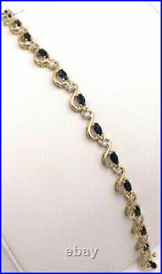 10CT Marquise Lab Created Sapphire Womens Tennis Bracelet 14K Yellow Gold Plated