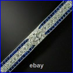10Ct Princess Cut Sapphire & Diamond Men's Tennis Bracelet 14K White Gold Finish