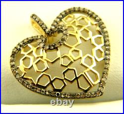 10K Solid Yellow Gold Heart Lace Pendant Brown Natural Diamond 0.17 Dtw Diamond