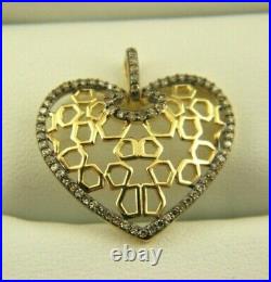 10K Solid Yellow Gold Heart Lace Pendant Brown Natural Diamond 0.17 Dtw Diamond