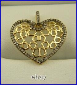 10K Solid Yellow Gold Heart Lace Pendant Brown Natural Diamond 0.17 Dtw Diamond