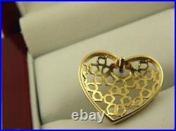 10K Solid Yellow Gold Heart Lace Pendant Brown Natural Diamond 0.17 Dtw Diamond