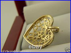 10K Solid Yellow Gold Heart Lace Pendant Brown Natural Diamond 0.17 Dtw Diamond