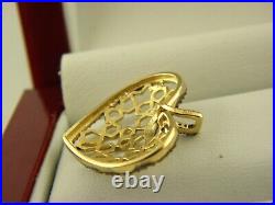 10K Solid Yellow Gold Heart Lace Pendant Brown Natural Diamond 0.17 Dtw Diamond