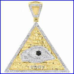 10K Yellow Gold Over Black Diamond All Seeing Eye Pendant Pyramid Charm 1.20 Ct