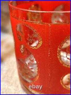 (10) CULVER 6 OLD FASHIONED, 4 HIGHBALL GLASSES PAISLEY PATTERN 22 KT Gold/Red