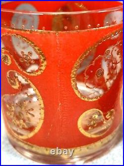(10) CULVER 6 OLD FASHIONED, 4 HIGHBALL GLASSES PAISLEY PATTERN 22 KT Gold/Red