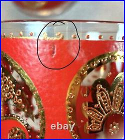 (10) CULVER 6 OLD FASHIONED, 4 HIGHBALL GLASSES PAISLEY PATTERN 22 KT Gold/Red
