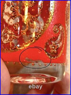 (10) CULVER 6 OLD FASHIONED, 4 HIGHBALL GLASSES PAISLEY PATTERN 22 KT Gold/Red