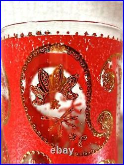 (10) CULVER 6 OLD FASHIONED, 4 HIGHBALL GLASSES PAISLEY PATTERN 22 KT Gold/Red