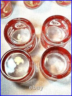 (10) CULVER 6 OLD FASHIONED, 4 HIGHBALL GLASSES PAISLEY PATTERN 22 KT Gold/Red