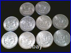 10 Choice 1921 P Morgan Silver Dollars, All AU/BU Quality