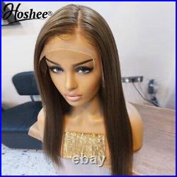 13x4 Straight Cyan-Blue Brown Lace Front Wig For Women Remy Hair Pre-plucked Wig