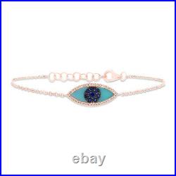 14K Rose Gold Natural Blue Sapphire Diamond Turquoise All Seeing Eye Bracelet