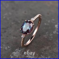 14K Rose Gold Plated 3Ct Oval Cut Lab Created Alexandrite Women's Solitaire Ring