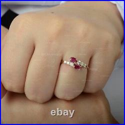 14K Solid Gold Natural Oval Ruby Diamond Cluster Minimalist Stackable Wrap Ring
