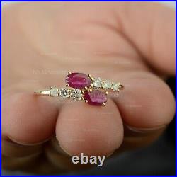 14K Solid Gold Natural Oval Ruby Diamond Cluster Minimalist Stackable Wrap Ring