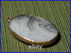 14K Solid Yellow Gold Banded Marbled Agate Pendant