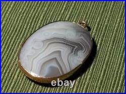 14K Solid Yellow Gold Banded Marbled Agate Pendant