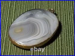 14K Solid Yellow Gold Banded Marbled Agate Pendant