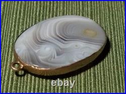 14K Solid Yellow Gold Banded Marbled Agate Pendant