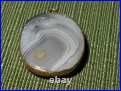 14K Solid Yellow Gold Banded Marbled Agate Pendant