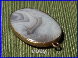 14K Solid Yellow Gold Banded Marbled Agate Pendant