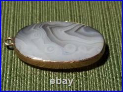 14K Solid Yellow Gold Banded Marbled Agate Pendant