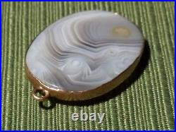 14K Solid Yellow Gold Banded Marbled Agate Pendant