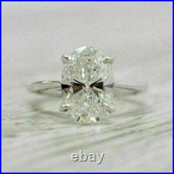 14K White Gold Finish Over SIlver 1.00ct White Oval Cut Diamond Engagement Ring
