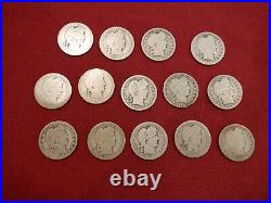 14 Different Barber Quarters 1895/1915 All Readable Dates All Circulated A