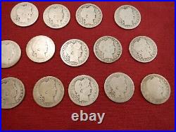 14 Different Barber Quarters 1895/1915 All Readable Dates All Circulated A