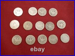 14 Different Barber Quarters 1895/1915 All Readable Dates All Circulated A