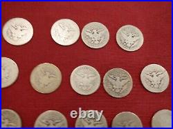 14 Different Barber Quarters 1895/1915 All Readable Dates All Circulated A