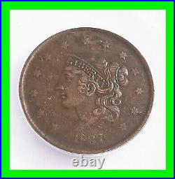 1837 Large Cent Liberty Head Graded All Original ANACS Grade EF45