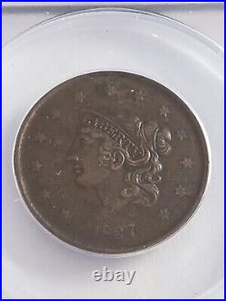 1837 Large Cent Liberty Head Graded All Original ANACS Grade EF45