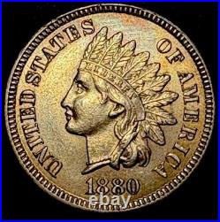 1880 BU RB Indian Head Cent Amazing Natural Toning, All 4 Diamonds Sharp Detail