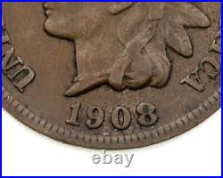 1908-S 1C Indian Cent in VF Condition, All Brown Color, Full LIBERTY