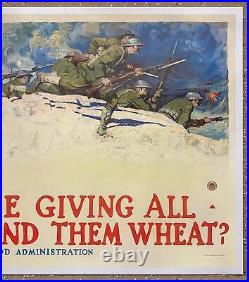 1918 They Are Giving All Will You Send Them Wheat WWI Poster Harvey Dunn Linen