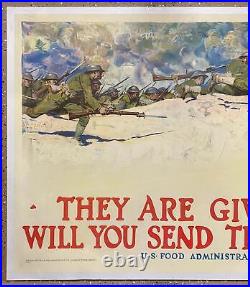 1918 They Are Giving All Will You Send Them Wheat WWI Poster Harvey Dunn Linen