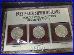 1922 P, D, S Peace Dollar Year Set All 3 Coins PCS COIN& STAMP With2C STAMP BU/MS