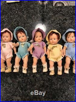 1936 Madame Alexander DIONNE QUINTUPLETS All Original, Pink Basket and Blanket