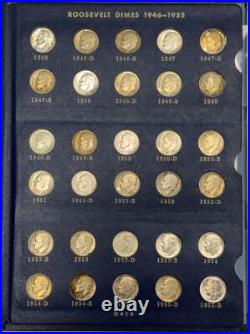 1946-1971 57 COIN ROOSEVELT DIME SET, With ALL 48 SILVER DIMES, CIRC-UNC IN ALBUM
