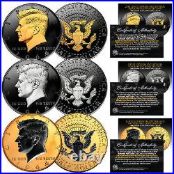 1964 BU Silver JFK Half Dollars 2-Sided BLACK RUTHENIUM Set of All 3 Versions