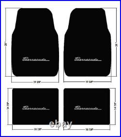 1967-69 Plymouth Barracuda Cuda Black Floor Mats with Silver Embroidered Logo all