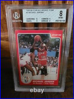 1985-86 Star All-Rookie Team #2 Michael Jordan Rookie Card BGS 8 NM-MT PSA 8.5 9