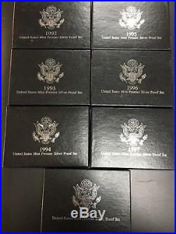 1992-1998 US Mint Premier Silver Proofs (OGP) Complete All 7 Years PRESTINE