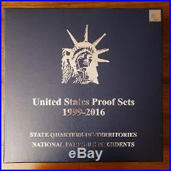 1999-2016 US Mint Proof Sets with numbered storage box. All 18 Sets