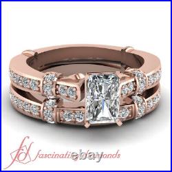 1.25 Ct Radiant Cut Pave Diamond Engagement Rings And Wedding Bands For Women